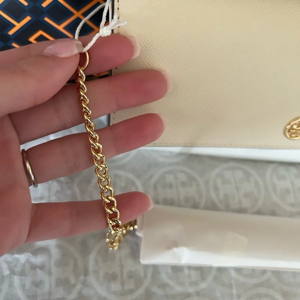 Tory Burch Emerson Colorblock Wallet on a Chain Crossbody Bag Brie Almond Flour